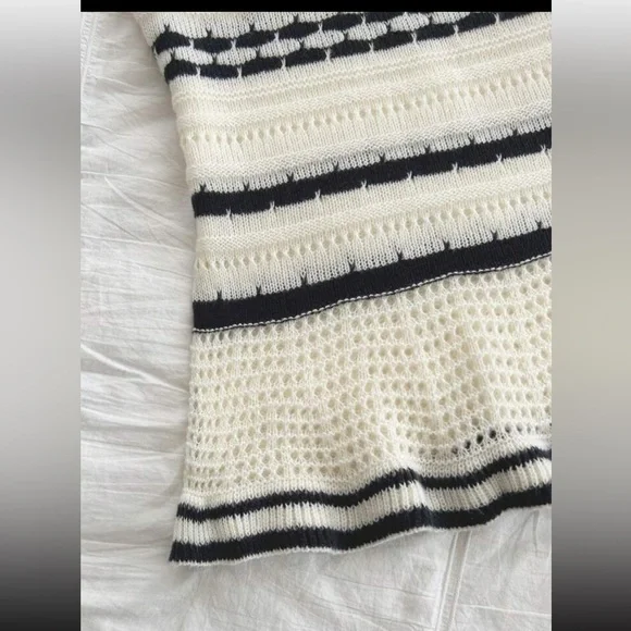 SHEIN Cream and Black Striped Crochet Midi Dress - Picture 5 of 15